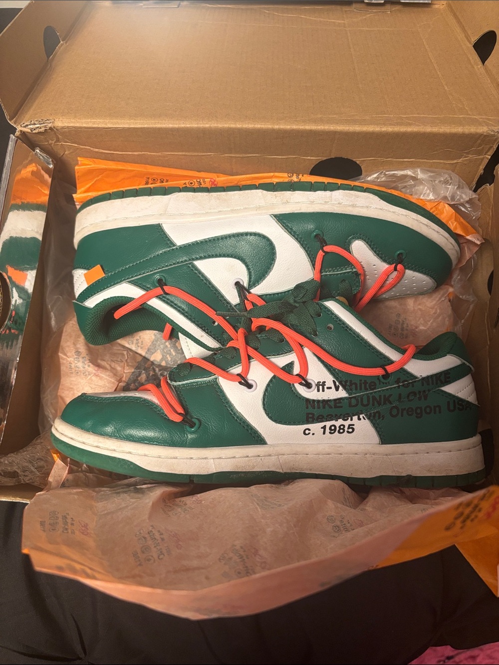 Off-White x Nike Dunk Low Sneakers in Green, White & Orange